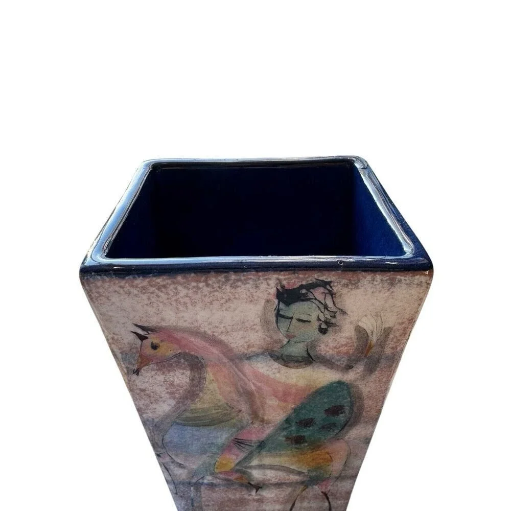 Mid-Century Rare Rectangular Vase Women & Their Horses Polia Pillin c.1950-60s